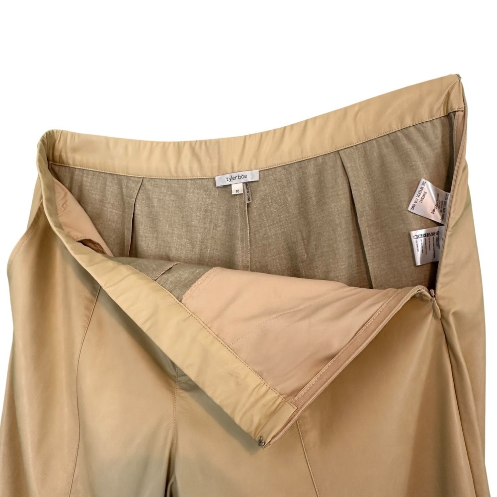 Tyler Boe Peyton Pleather Pants Wide‎ Leg Crop Faux Leather Womens 10 Tan - Picture 10 of 15
